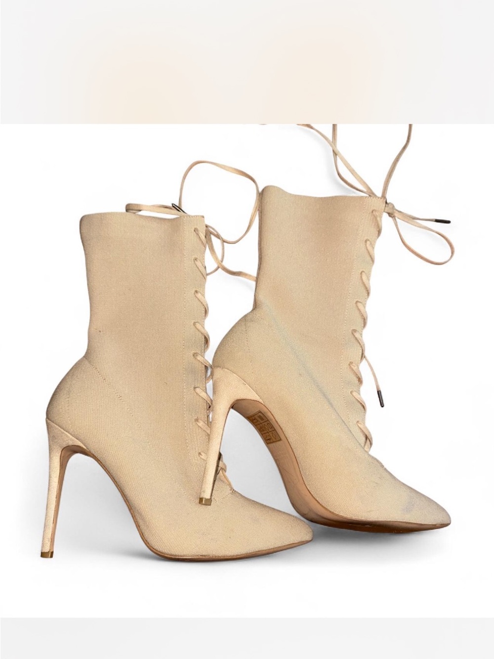 Aldo Lace-Up Pointed Stiletto Boots in Beige